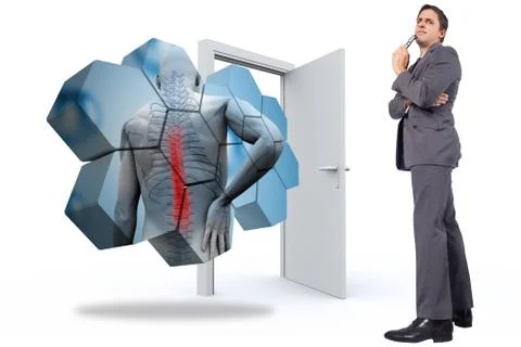 Composite image of thinking businessman holding glasses Stock Illustration