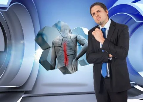 Composite image of thinking businessman holding pen Stock Illustration