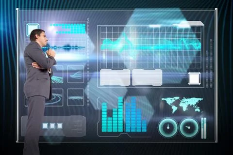 Composite image of thinking businessman holding glasses Stock Illustration