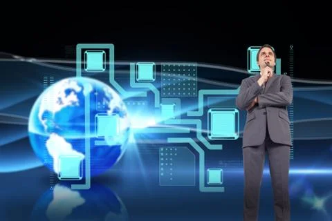 Composite image of thinking businessman holding glasses 스톡 일러스트
