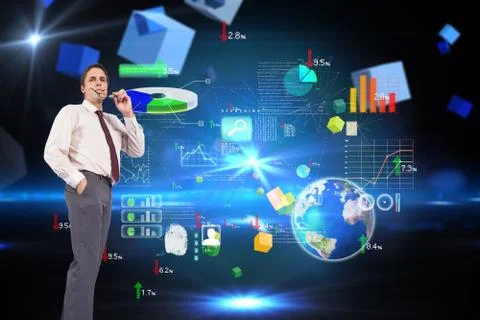 Composite image of thinking businessman holding glasses 스톡 일러스트