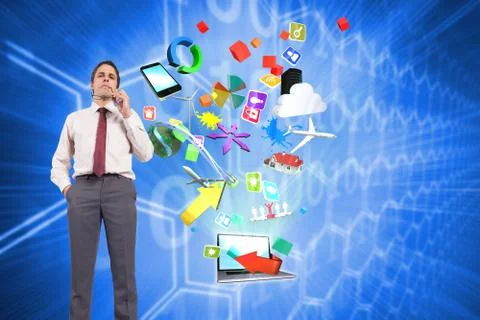 Composite image of thinking businessman holding glasses Illustrazione stock