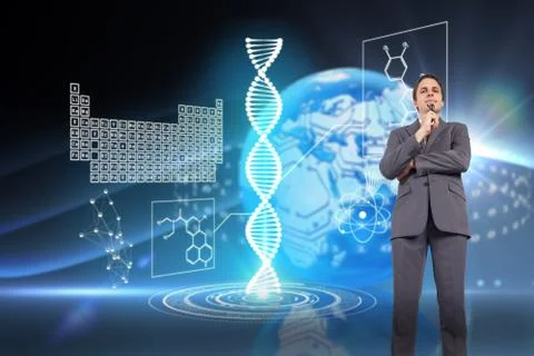 Composite image of thinking businessman holding glasses Illustrazione stock