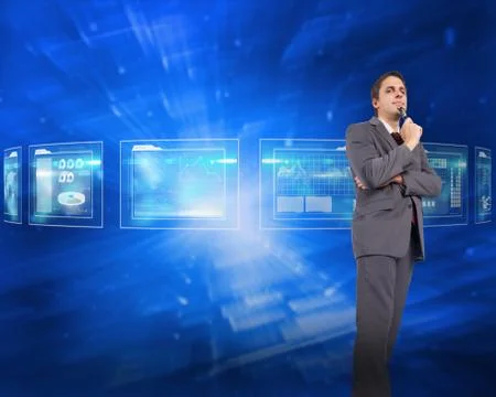 Composite image of thinking businessman holding glasses Stock Illustration