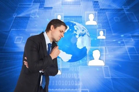 Composite image of thinking businessman holding pen Stock Illustration