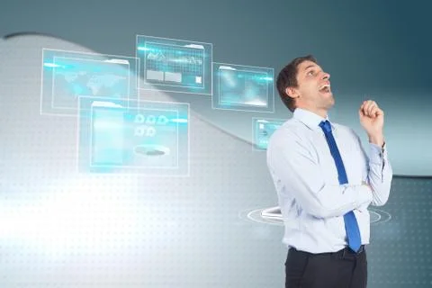 Composite image of thinking businessman holding pen Illustrazione stock