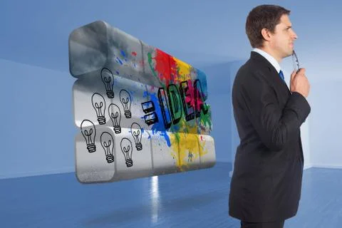 Composite image of thinking businessman holding glasses Stock Illustration