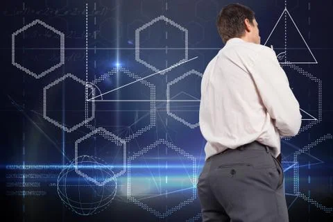 Composite image of thinking businessman holding pen Illustrazione stock