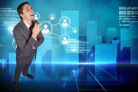 Composite image of thinking businessman holding pen Ilustración de archivo