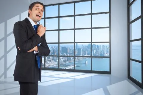 Composite image of thinking businessman holding pen 스톡 일러스트