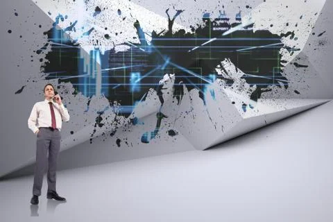 Composite image of thinking businessman holding glasses 스톡 일러스트