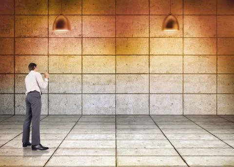 Composite image of thinking businessman holding pen Stock Illustration
