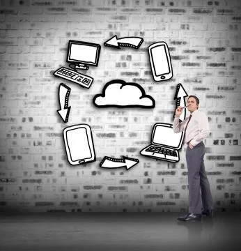Composite image of thinking businessman holding glasses Illustrazione stock