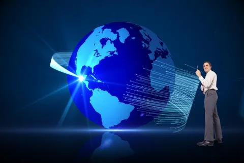 Composite image of thinking businessman holding pen Illustrazione stock