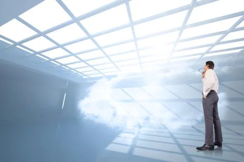 Composite image of thinking businessman holding glasses Illustrazione stock