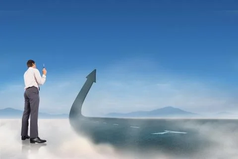 Composite image of thinking businessman holding pen 스톡 일러스트