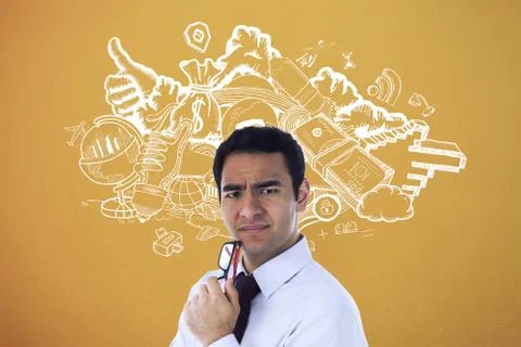 Composite image of thinking businessman holding glasses Stock Illustration