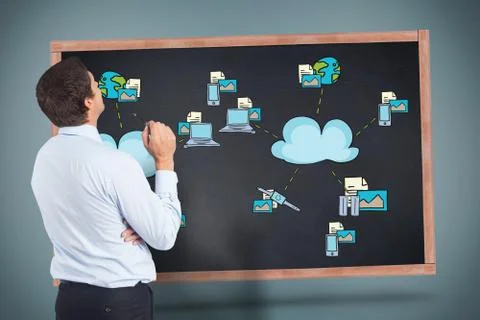 Composite image of thinking businessman holding pen 스톡 일러스트