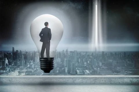 Composite image of thinking businessman in light bulb Stock Illustration