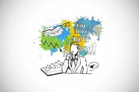 Composite image of thinking businessman on paint splashes Stock Illustration