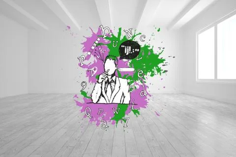Composite image of thinking businessman on paint splashes Stock Illustration