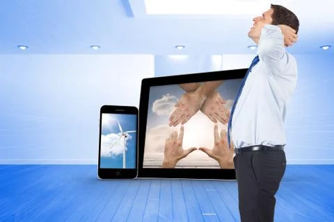 Composite image of thinking businessman scratching head Illustrazione stock