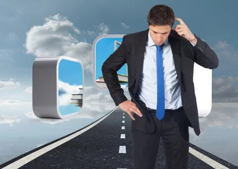 Composite image of thinking businessman scratching head Illustrazione stock