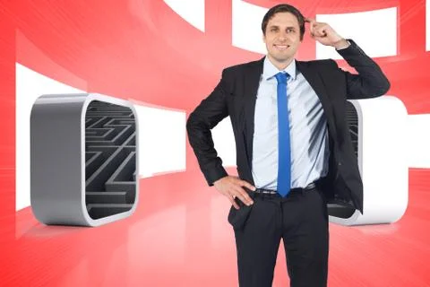 Composite image of thinking businessman scratching head 库存插图