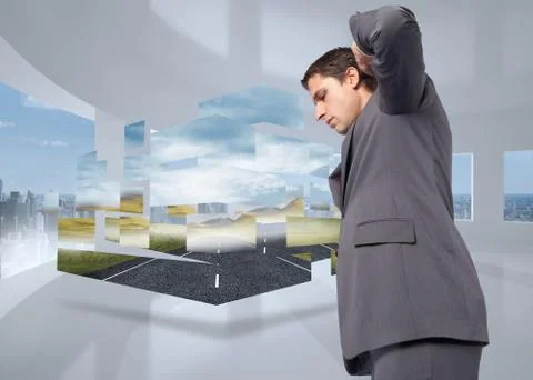 Composite image of thinking businessman scratching head 스톡 일러스트