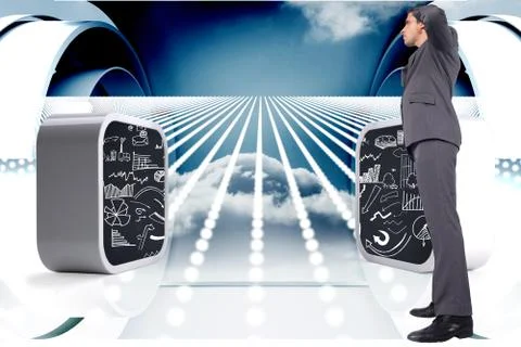 Composite image of thinking businessman scratching head Illustrazione stock