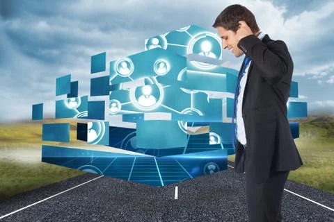 Composite image of thinking businessman scratching head 스톡 일러스트
