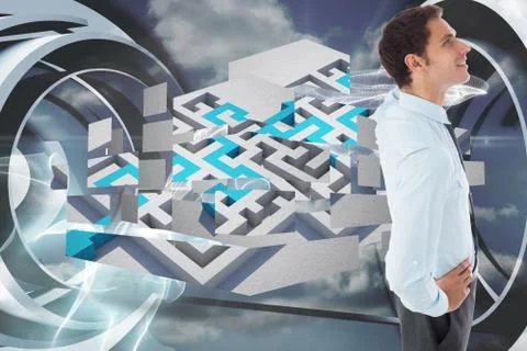 Composite image of thinking businessman scratching head 스톡 일러스트