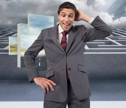 Composite image of thinking businessman scratching head 스톡 일러스트