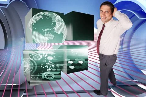 Composite image of thinking businessman scratching head Ilustración de archivo