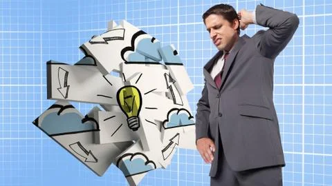 Composite image of thinking businessman scratching head 스톡 일러스트