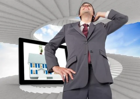 Composite image of thinking businessman scratching head 스톡 일러스트