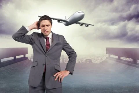 Composite image of thinking businessman scratching head Stock Illustration