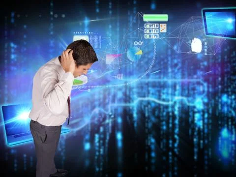 Composite image of thinking businessman scratching head Illustrazione stock