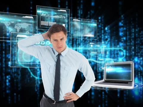 Composite image of thinking businessman scratching head 스톡 일러스트