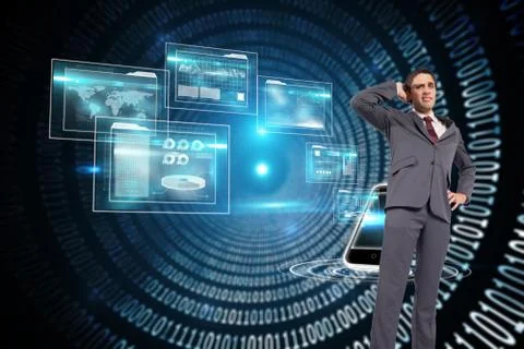 Composite image of thinking businessman scratching head Stock Illustration