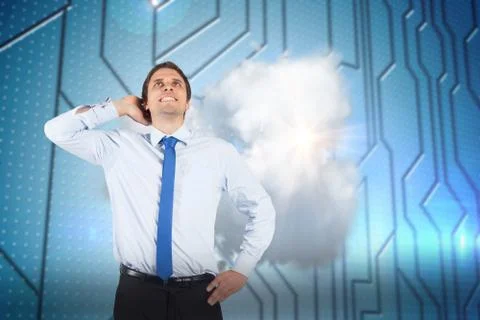 Composite image of thinking businessman scratching head 스톡 일러스트