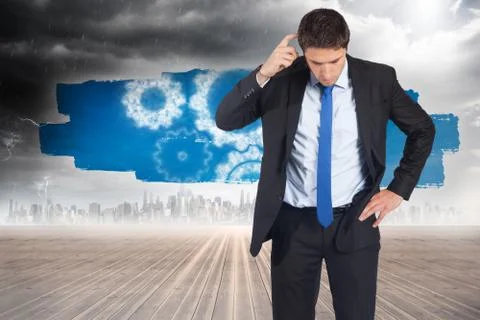 Composite image of thinking businessman scratching head 스톡 일러스트