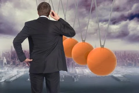 Composite image of thinking businessman scratching head 스톡 일러스트