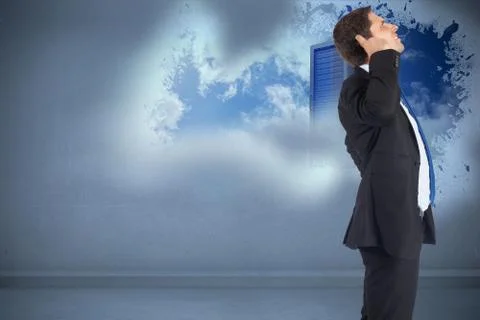 Composite image of thinking businessman scratching head イラスト素材