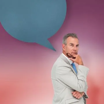 Composite image of thinking businessman with speech bubble Stock Illustration