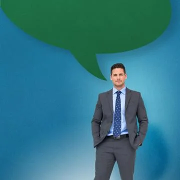 Composite image of thinking businessman with speech bubble Stock Illustration