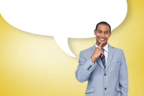 Composite image of thinking businessman with speech bubble Stock Illustration