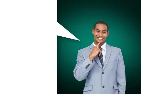 Composite image of thinking businessman with speech bubble 스톡 일러스트