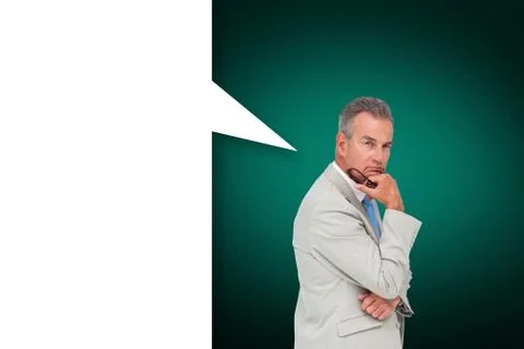 Composite image of thinking businessman with speech bubble Stock Illustration