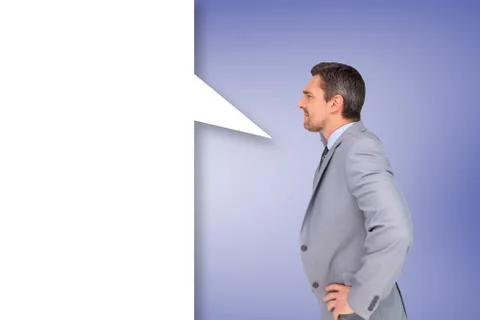Composite image of thinking businessman with speech bubble 스톡 일러스트